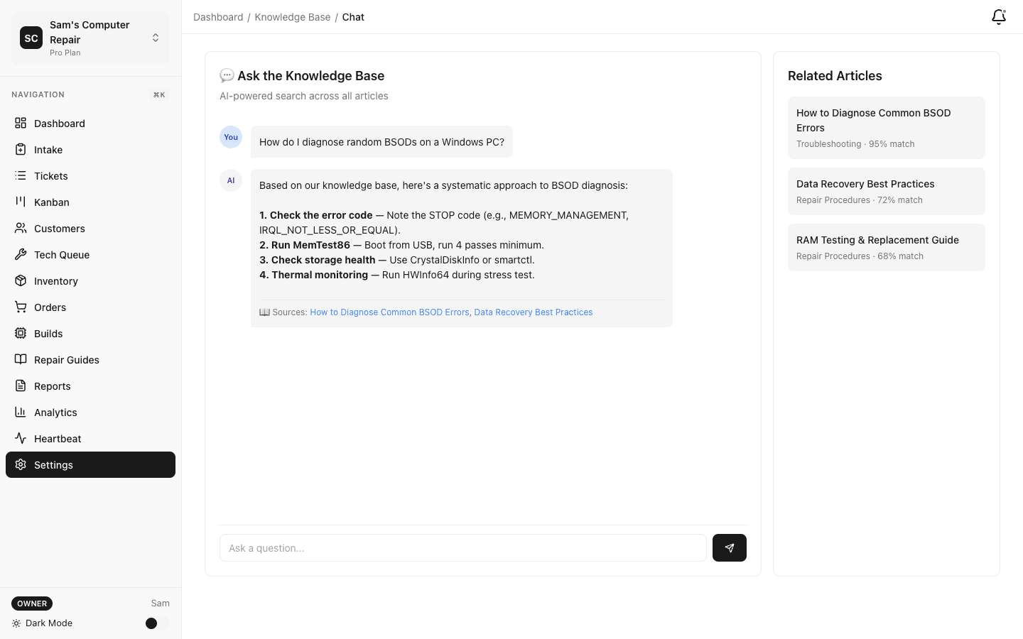 AI-powered chat with intelligent article retrieval