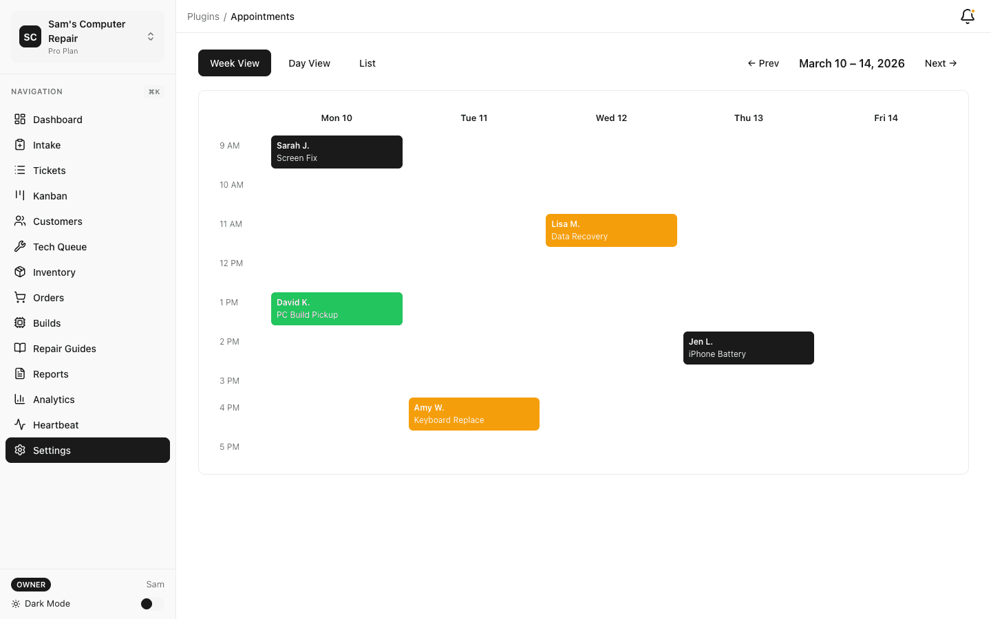 Appointment booking plugin