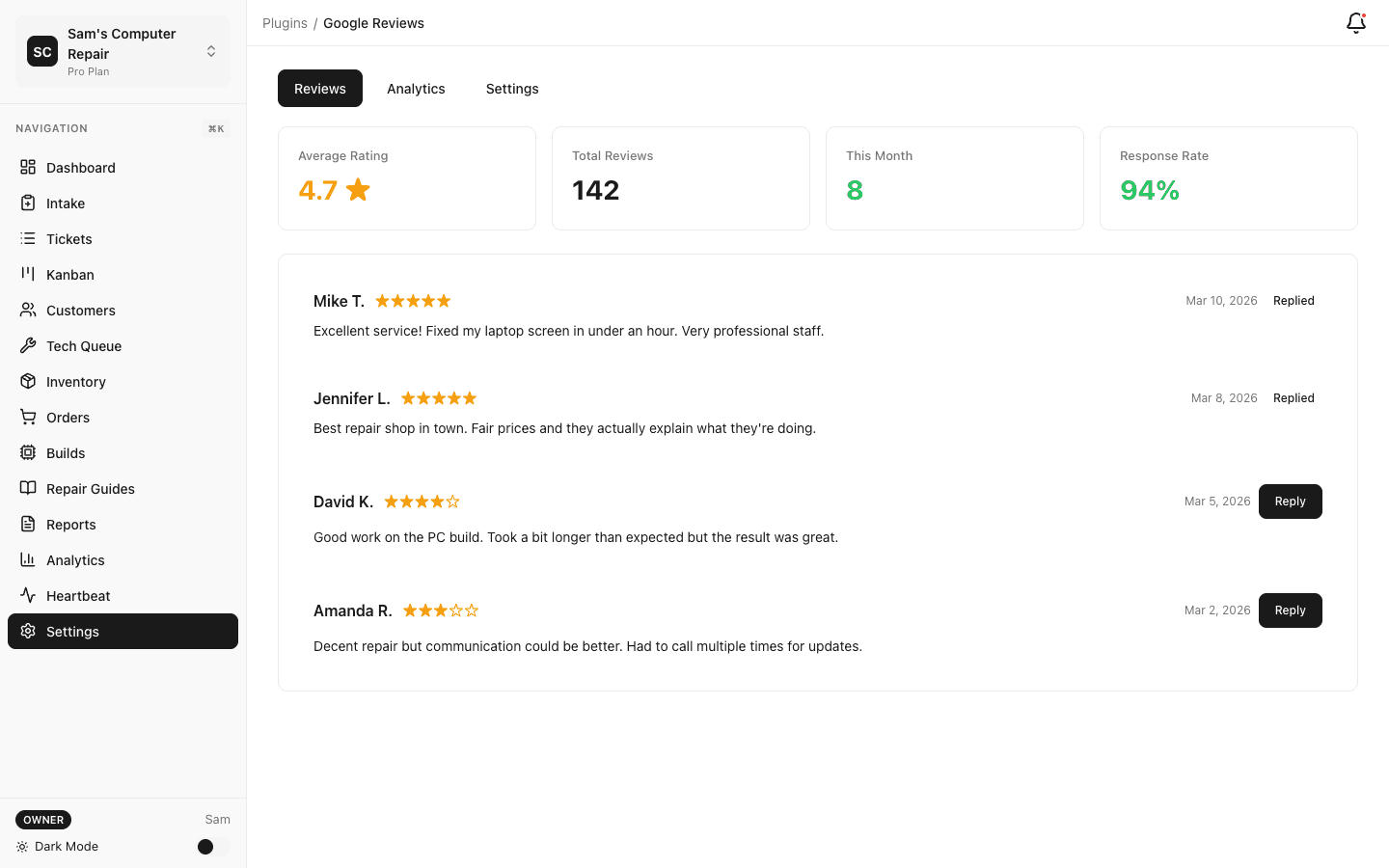 Google Reviews integration plugin