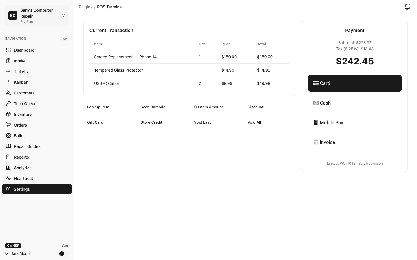 Point of sale terminal for in-shop transactions